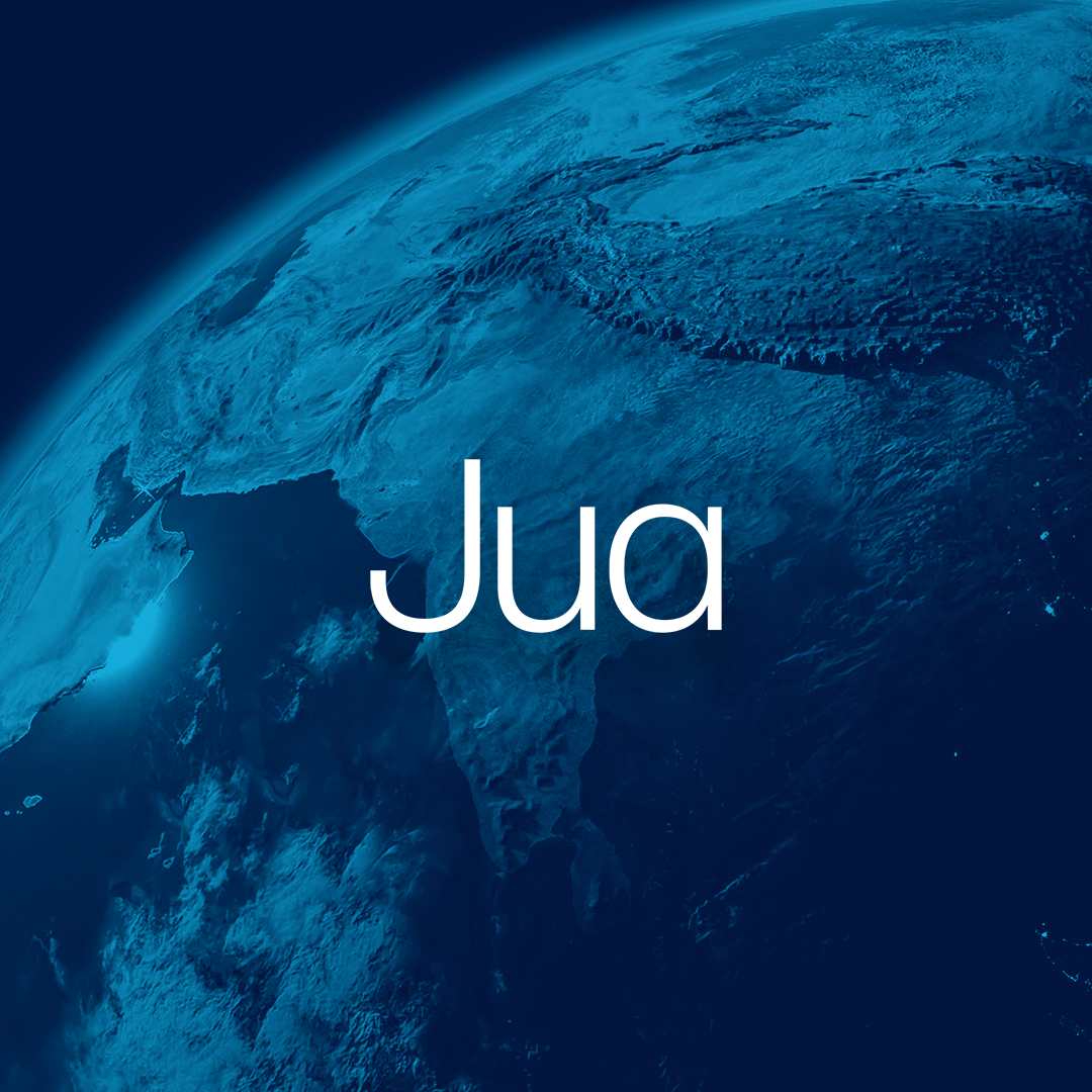 Jua logo over Earth from space